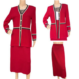 St. John Collection by Marie Gray Red Santana Knit Skirt Suit Set, Size 6/8
